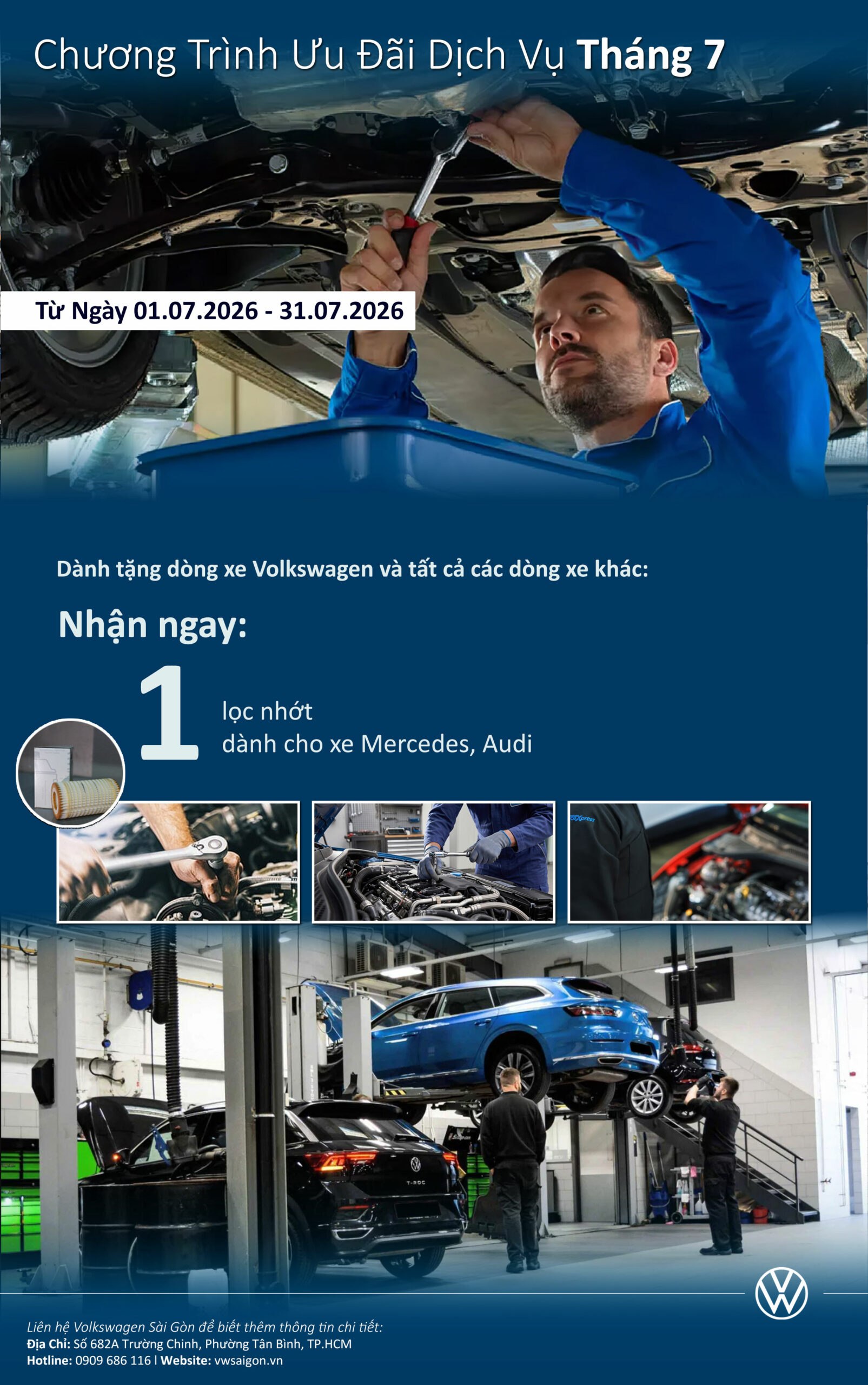 Khuyến Mãi Dịch Vụ Tháng 7 Tại Volkswagen Sài Gòn Tặng 1 lọc nhớt dành cho xe Mercedes và Audi