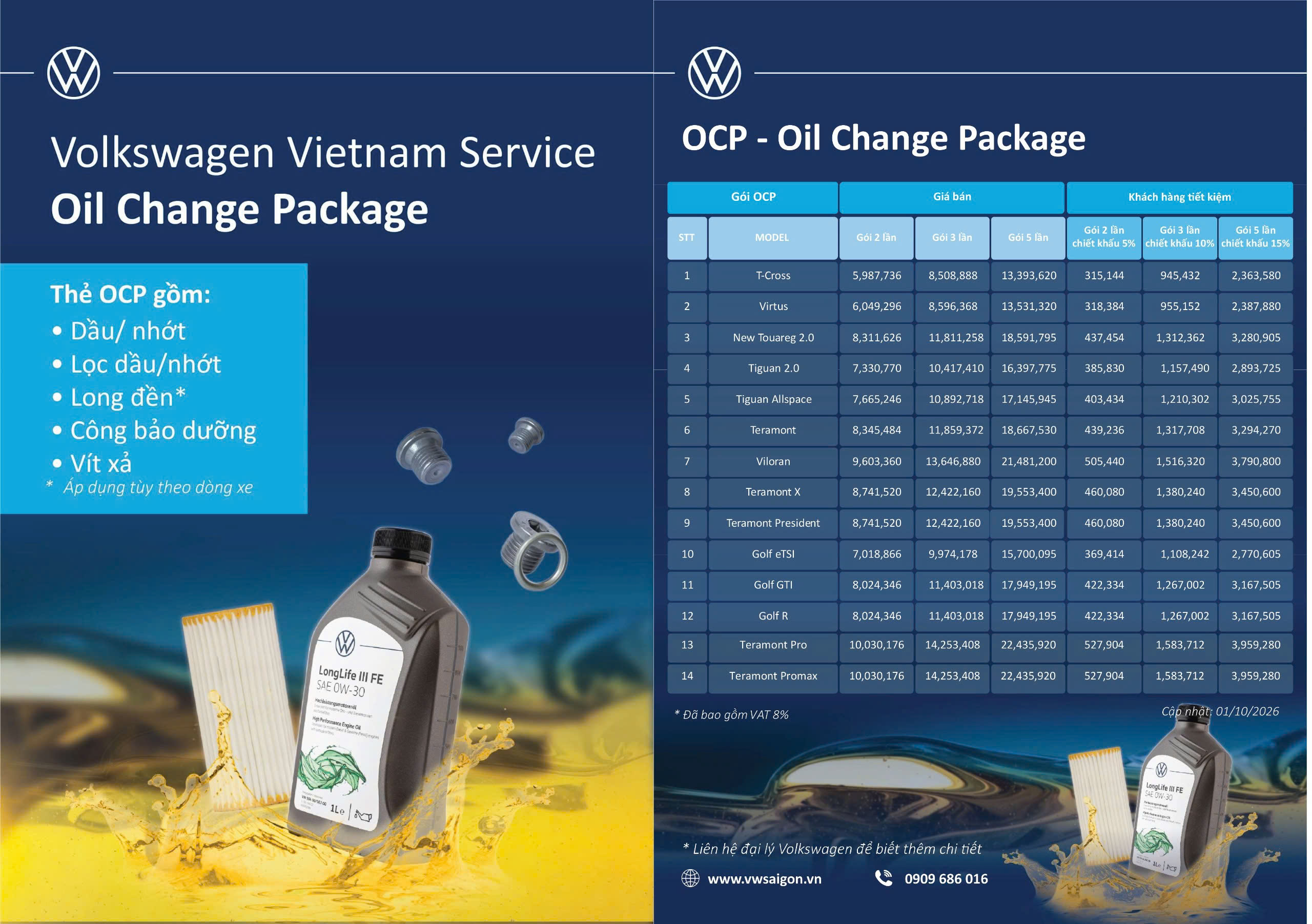 Cập nhật bảng giá gói OCP tại Volkswagen Sài Gòn